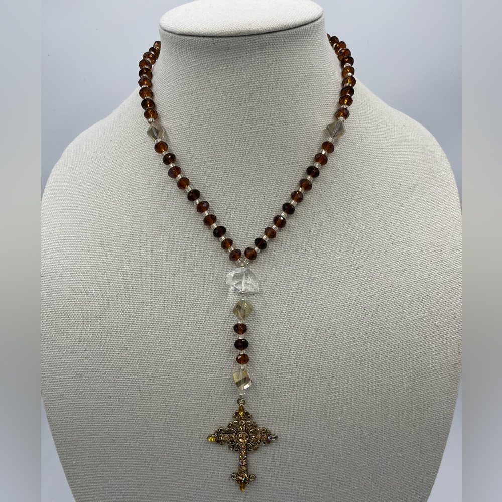 Golden brown beaded rosary